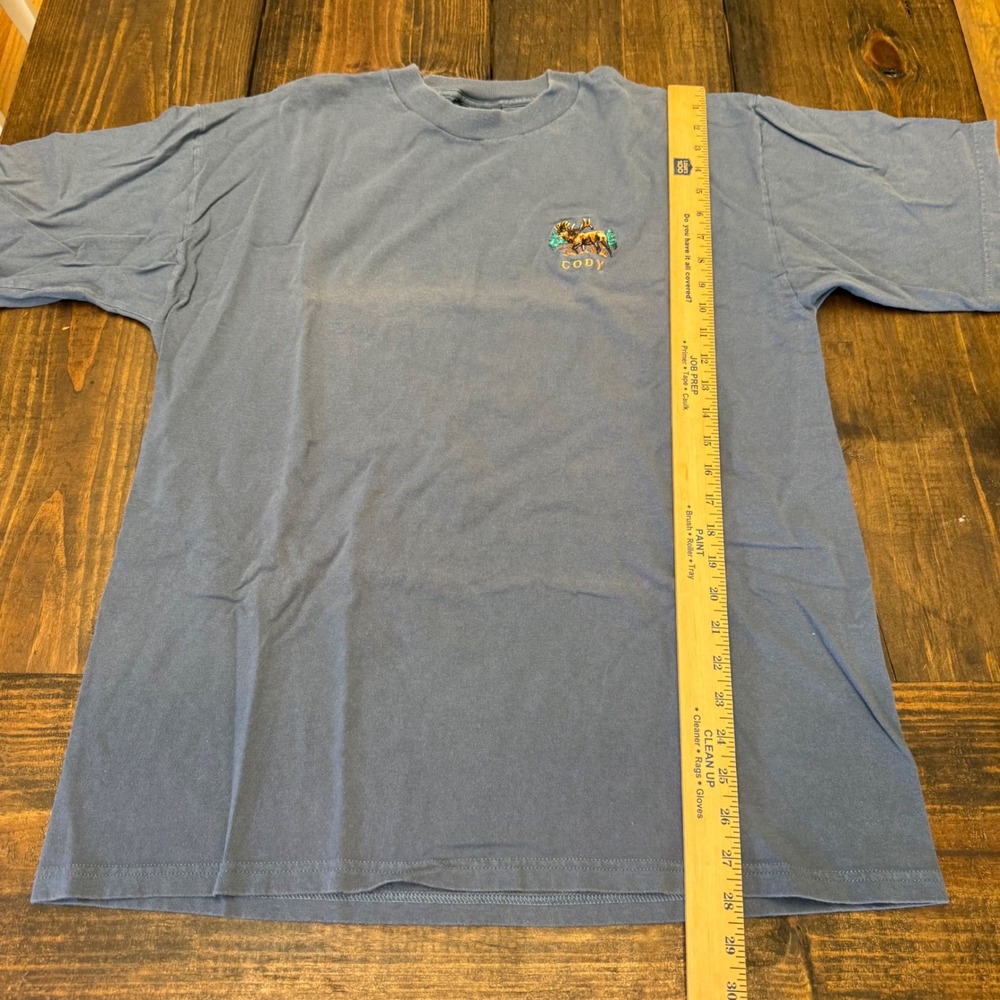 Habitat Mens XL Cody Wyoming Elk Embroidered T-Shirt Blue Cotton Short Sleeve - Picture 4 of 6